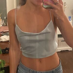 Blue cowl neck crop top
